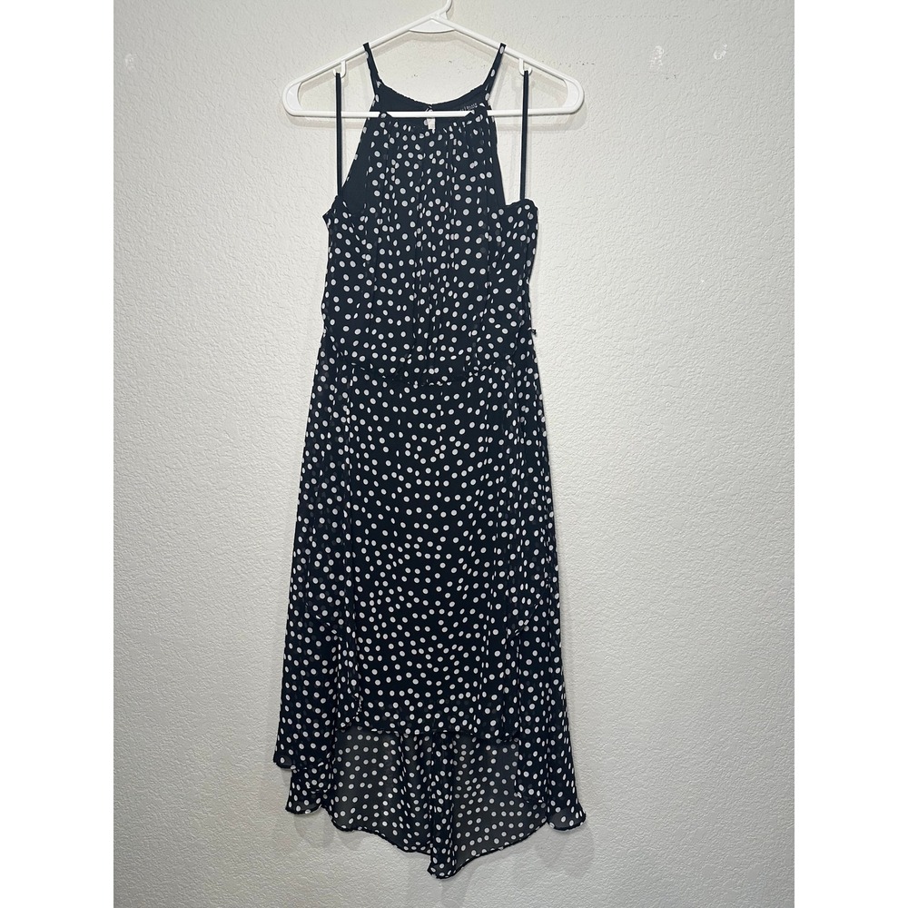 White House Black Market Polka Dot Halter High Low Midi Dress Black White Size 8
